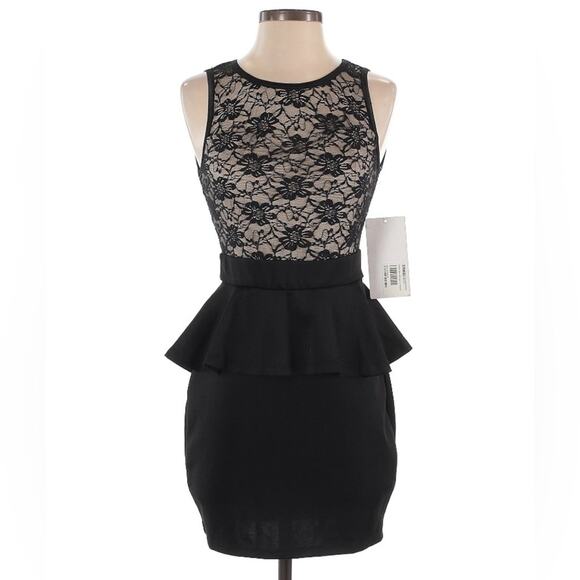 Emerald Sundae Black Peplum cocktail Mini Dress - Picture 1 of 9